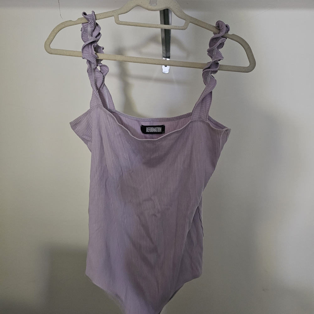 Reformation Lilac Ruffled Bodysuit